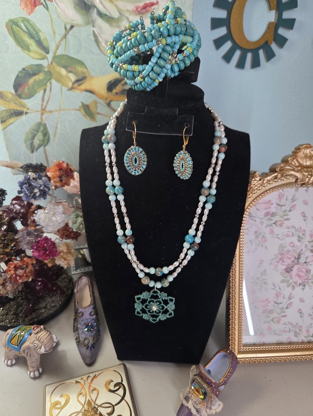 Turquoise Bead Necklace Jewelry Set